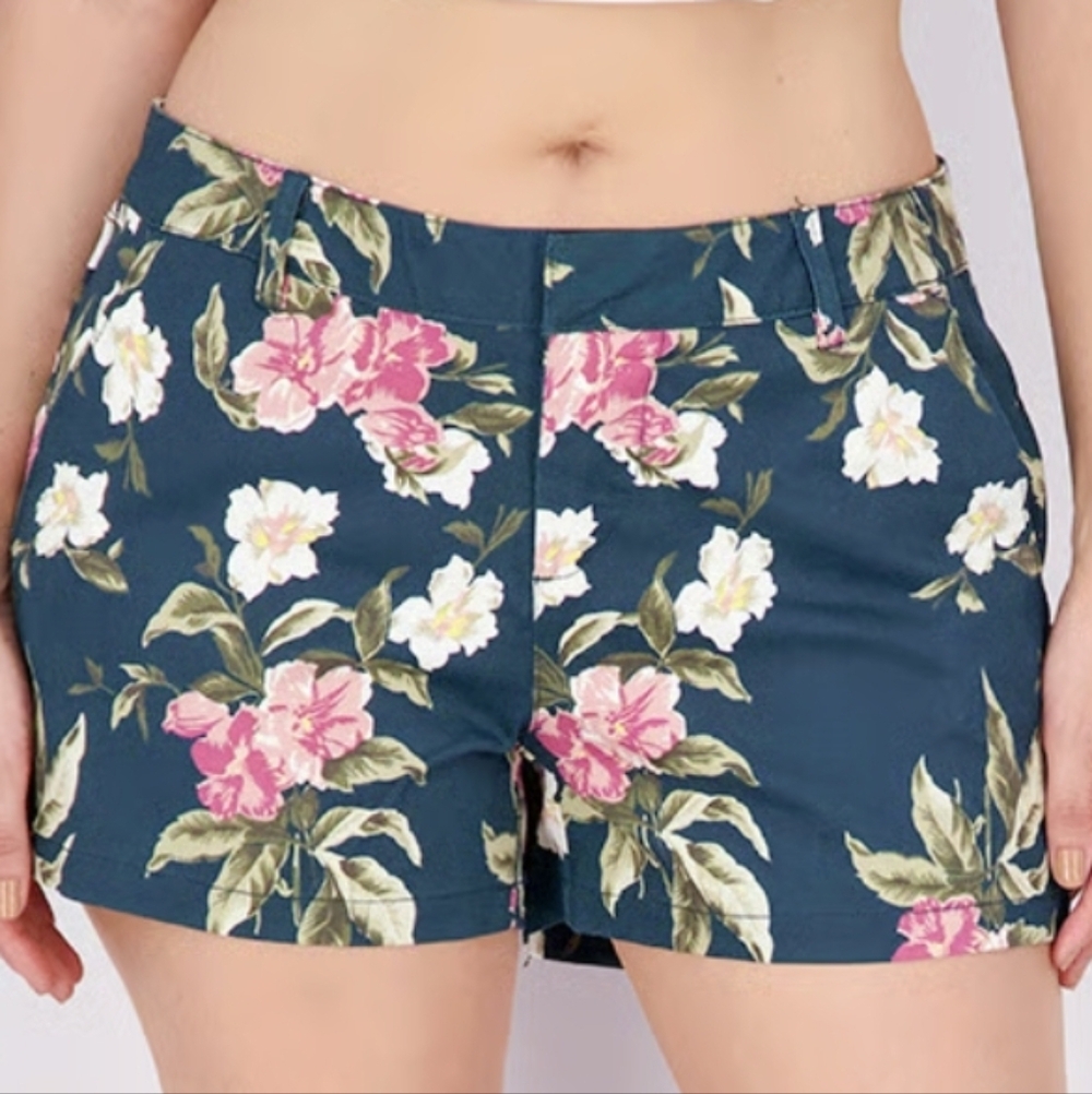 Volcom Dark Green Floral‎ High Waist Shorts Size 27